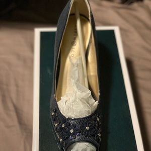 Brand new Open Toe Navy Wedge